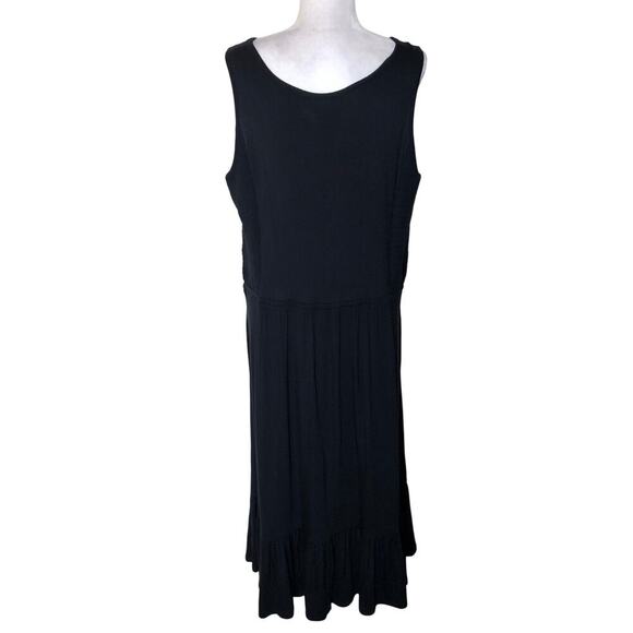 Jason Wu Black Smocked Side Panel Midi Dress XL Effortless Chic Ruffled Casual - Picture 3 of 12